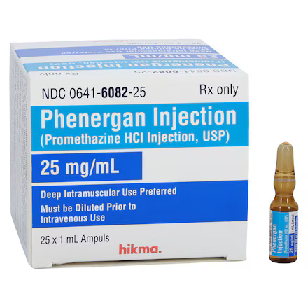 Phenergan® (Promethazine Hydrochloride Injection, USP), 25 mg/mL, 1 mL Single-Dose Ampule (Box of 25)