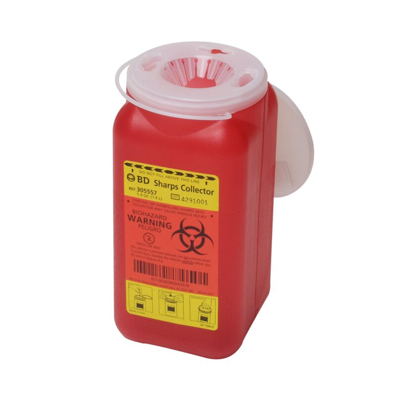 BD™ Sharps Collector, Red Base, 1.4 Quart (0.35 Gallon), Vertical Entry