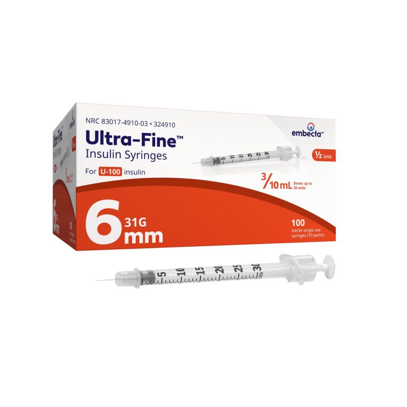 embecta™ Veo Ultra-Fine Insulin Syringes, 31 Gauge x 6mm (15/64"), 0.3mL/cc, Half-Unit Scale