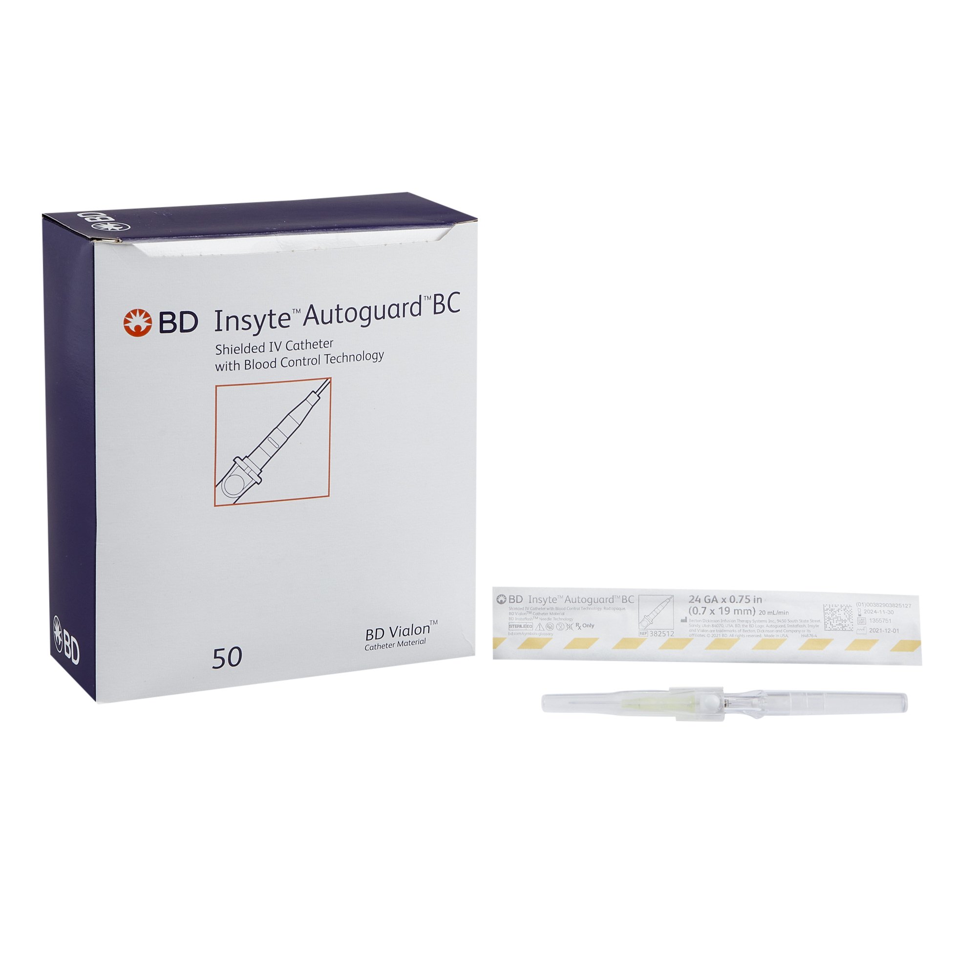 BD Insyte™ Autoguard™ BC Shielded Peripheral IV Catheter, 24 Gauge x 0.75 Inch, Straight Hub