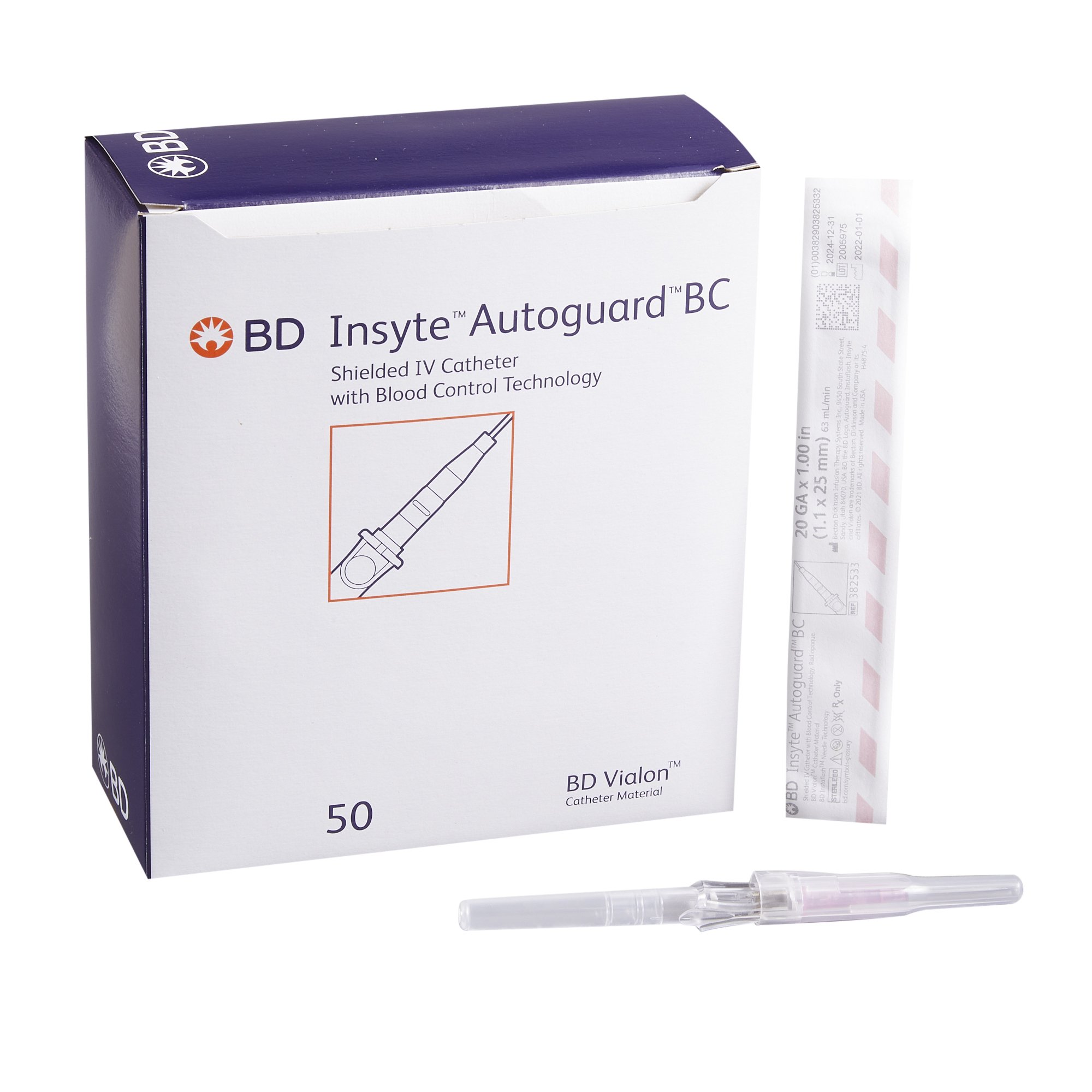 BD Insyte™ Autoguard™ BC Shielded Peripheral IV Catheter, 20 Gauge x 1.00 Inch, Straight Hub