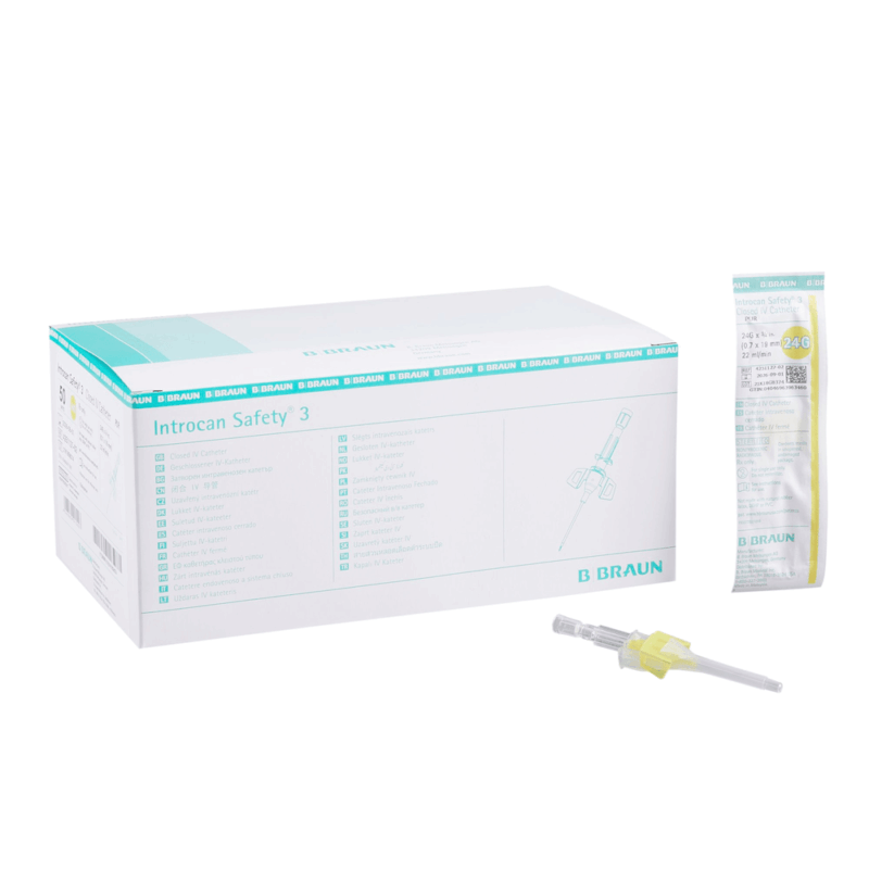 B. Braun® Introcan Safety® 3 Closed IV Catheter, 24G x 0.75", Winged