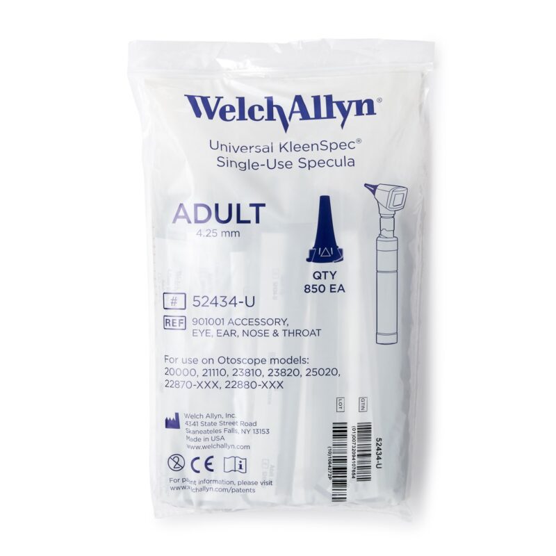 Welch Allyn KleenSpec Disposable Otoscope Specula Tip, 4.25 mm, Adult - 850/Bag - 52434-U