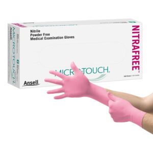 Ansell MICRO-TOUCH® NitraFree™ Nitrile Exam Gloves – Extra Small, Powder-Free, Pink, Latex-Free – Box of 100 – #6034510