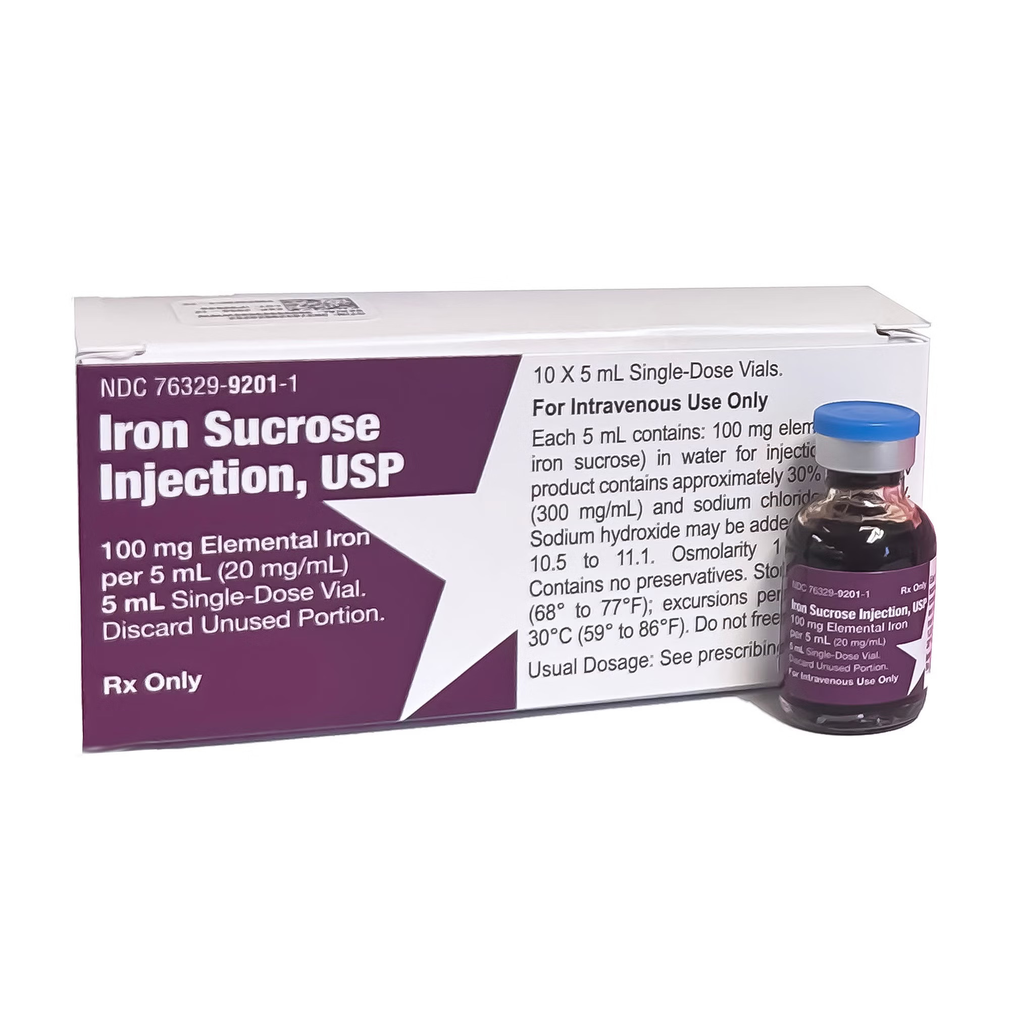 Iron Sucrose Injection, USP (20 mg/mL), 5 mL Single-Dose Vial (10 Pack)