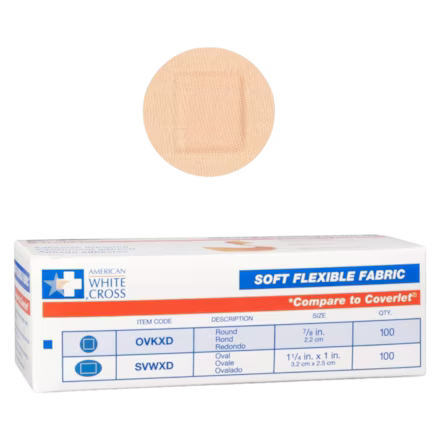 American White Cross Soft Flexible Fabric Spot Bandages, 7/8" Round