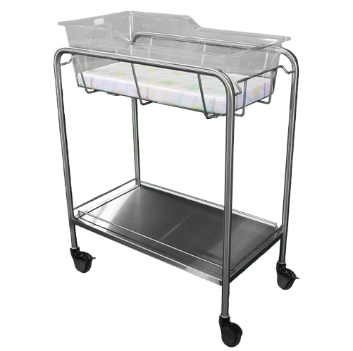 Stainless Steel Hospital Bassinet Carrier with Shelf & Guard Rail (EA)