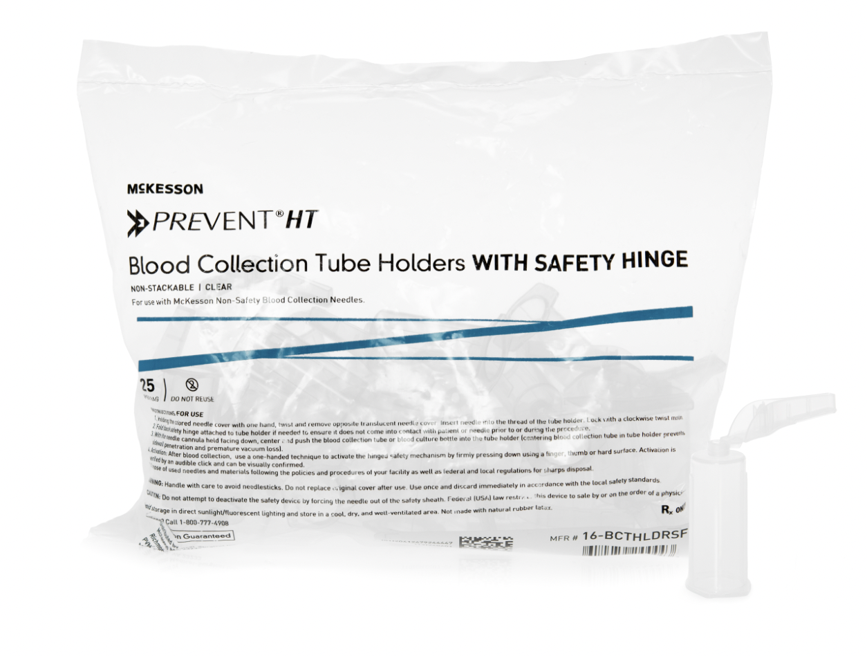 McKesson Prevent® HT Needle Holder with Safety Shield Universal Fit, Clear, Non-Stackable, Multi-Sample, With Safety Hinge 13 mm and 16 mm Blood Collection Tubes