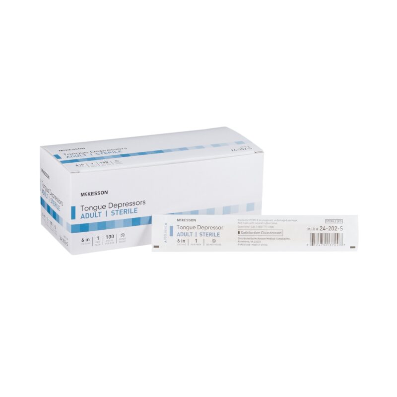 McKesson™ Wood Tongue Depressor 6" Senior, Sterile (100/Box) - Item #24-202-S