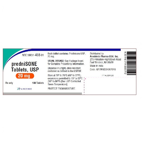 Prednisone Tablets, USP, 20 mg, 100 Count Bottle