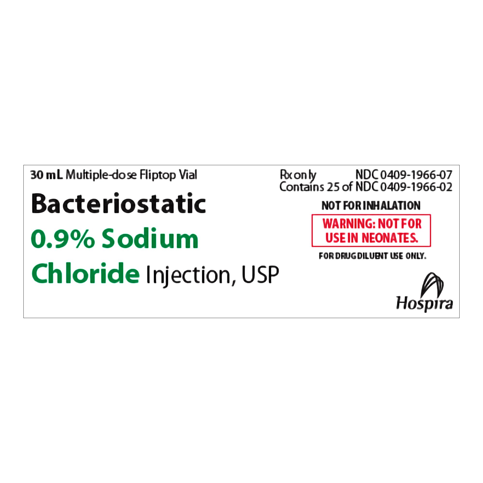 Pfizer Bacteriostatic Sodium Chloride Injection, USP, 0.9%, 30mL Multiple-Dose Vial