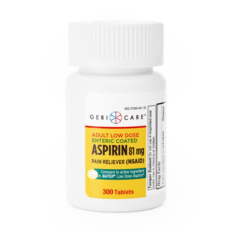 GeriCare Aspirin Tablet, Low-Dose, Enteric Coated, 81 mg, 300 Tablets/Bottle
