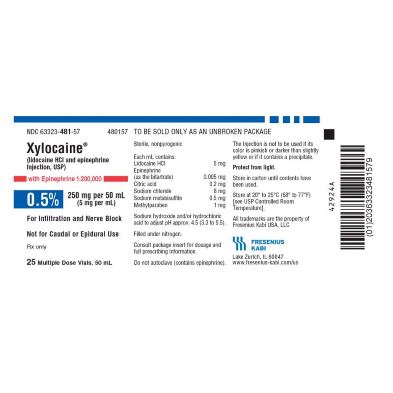 Xylocaine with Epinephrine Lidocaine HCl / Epinephrine 0.5% - 1:200,000 Injection 50 mL