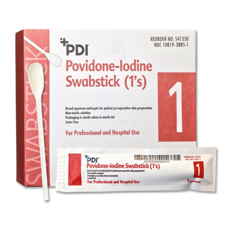 PDI® Povidone-Iodine Swabsticks – 10% Strength, Individual Packets, Non-Sterile, Box of 50