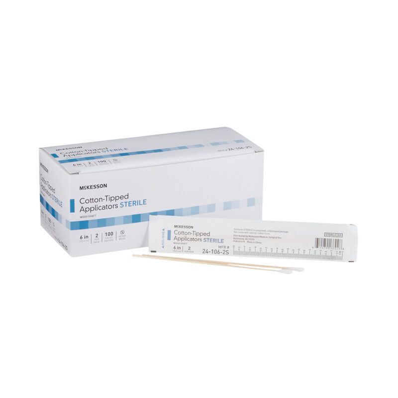 McKesson Sterile Cotton-Tipped Wood Swabstick – 6″, 2/Pack, 100 Packs per Box