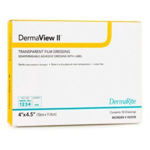 DermaView II™ Transparent Film Dressing, 4" × 4.5", Frame Style, (50/Box) - Item #00253E
