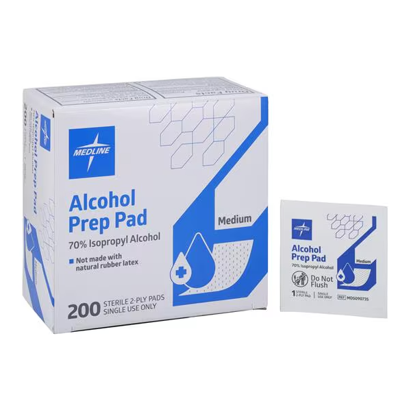 Alcohol Prep Pad, Medline® 70% Isopropyl, Medium, 2-Ply, Sterile, (200/Box) - Item #MDS090735