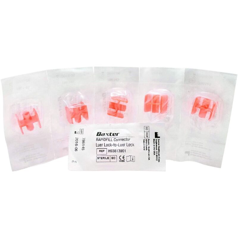 Baxter™ Rapid-Fill Infusion Connector, Luer Lock-to-Luer Lock, Red, Non-DEHP, Sterile
