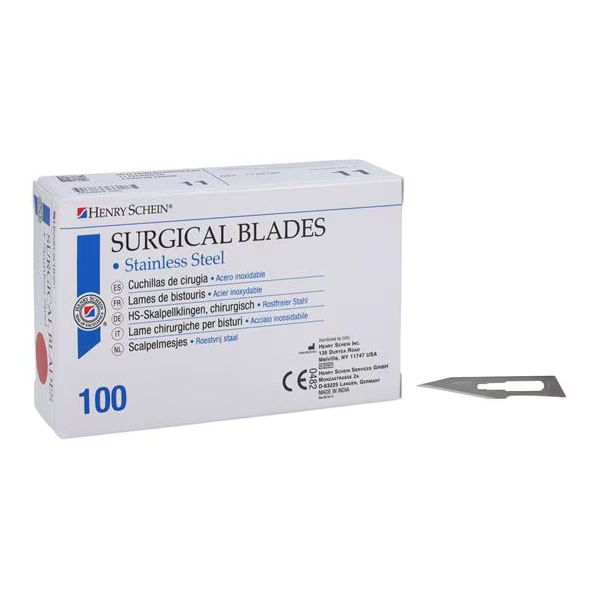 Henry Schein™ Stainless Steel Surgical Blade, Sterile, No. 11, Disposable, 100 Blades/Box