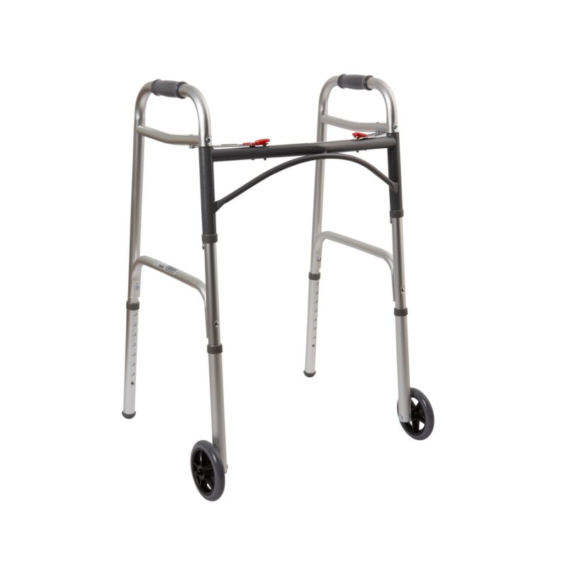 Dual Button Walker w/ 5" Wheels & Glide Cap, adjustable height, 350lbs max weight, 32"-39" height(EA)
