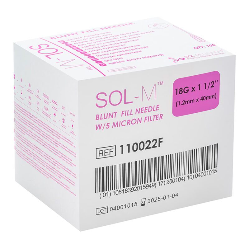 Sol-M™ Blunt Fill Needle with 5 Micron Filter, 18G x 1.5", Purple Hub