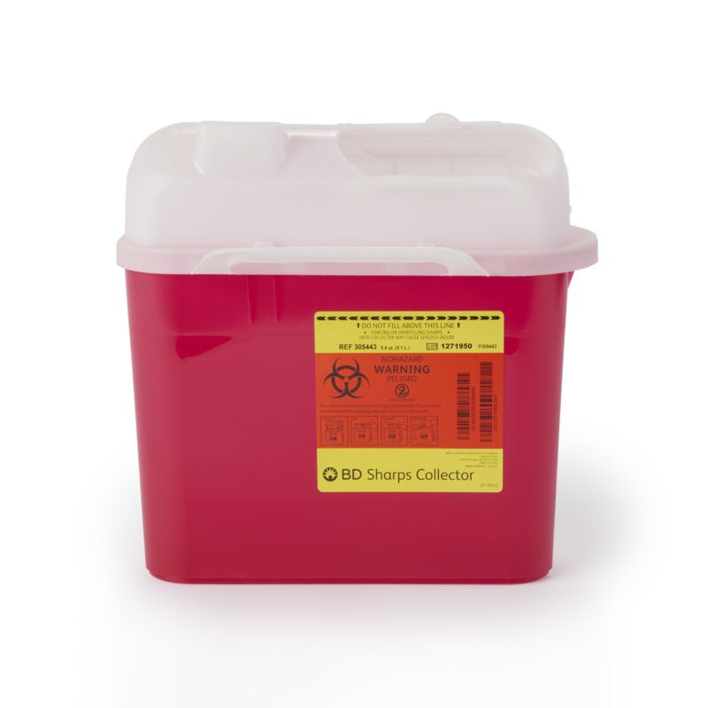 BD™ Patient Room Sharps Collector, 5.4 Quart, Red, Counterbalanced Side Entry