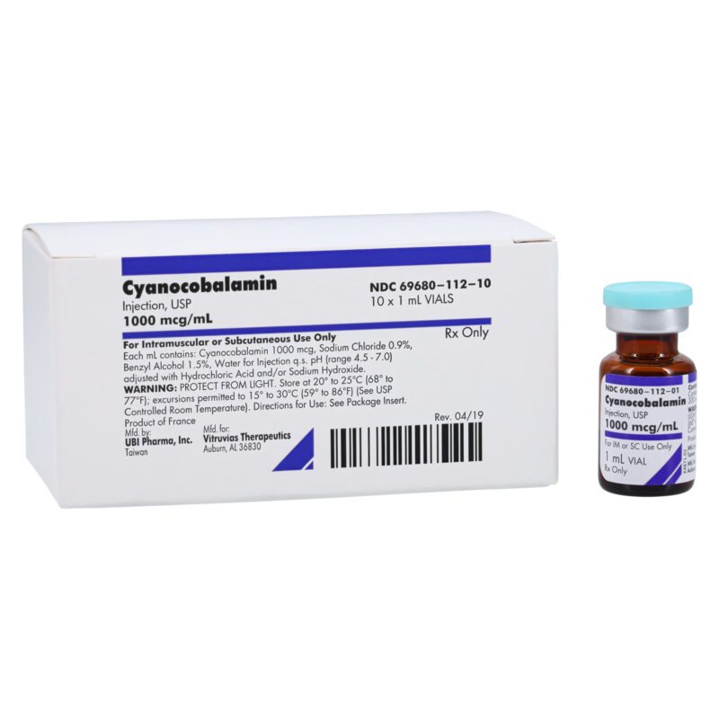 Cyanocobalamin (Vitamin B12) Injection, USP, 1,000 mcg/mL, 1 mL Single-Dose Vial (SDV), 10/Box