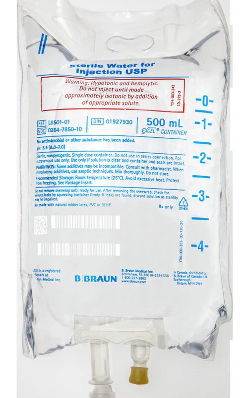 Sterile Water for Injection, USP, 500 mL EXCEL® IV Bag
