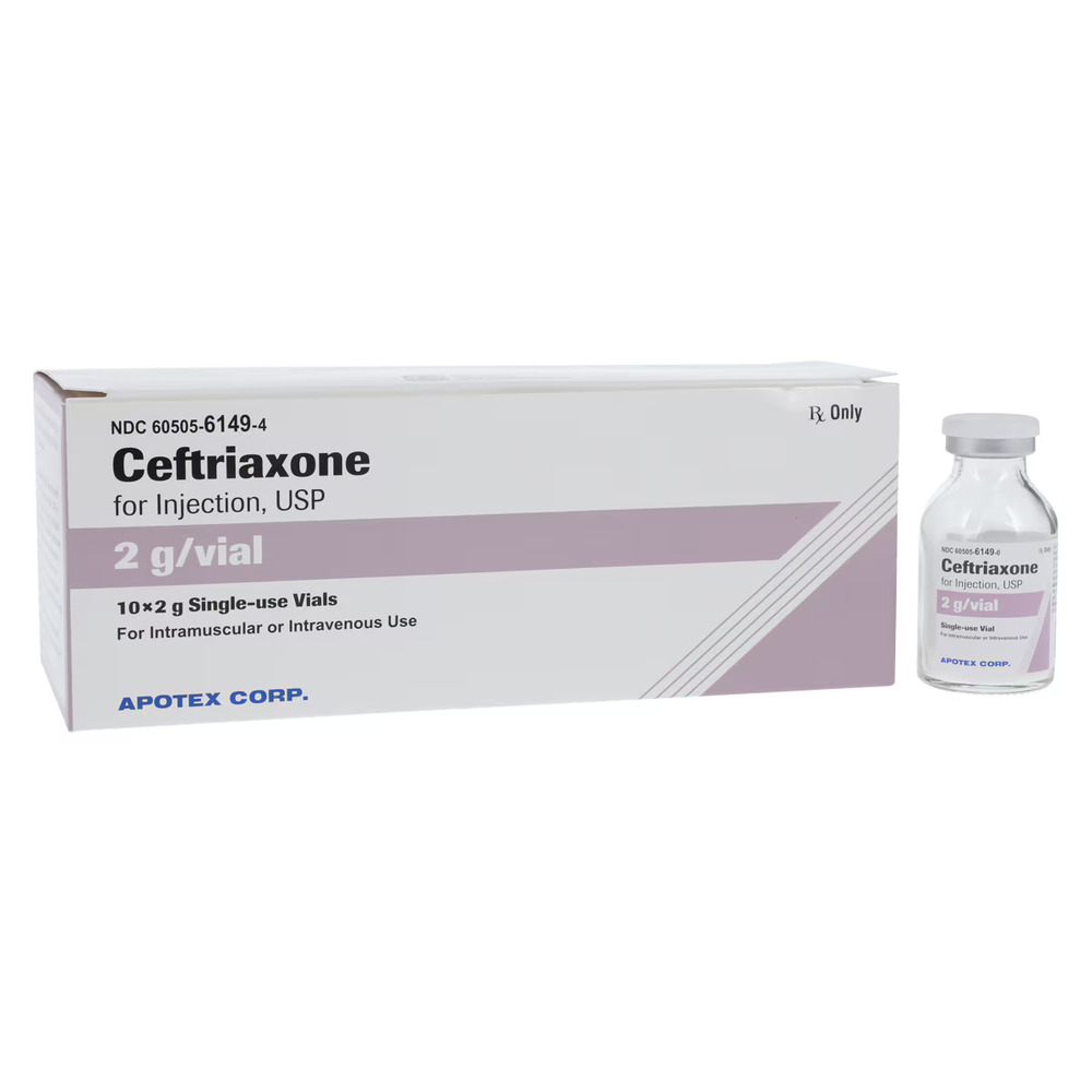 Apotex™ Ceftriaxone for Injection, USP, 2 Gram Single-Dose Vial (Box of 10)