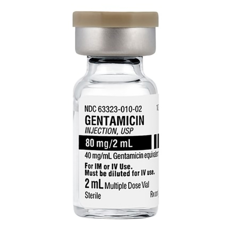 Gentamicin Sulfate Injection, USP, 80 mg/2 mL (40 mg/mL), 2 mL Multiple-Dose Vials