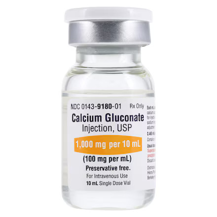 Calcium Gluconate Injection, USP, 10% (100 mg/mL), 10 mL Single-Dose Vial