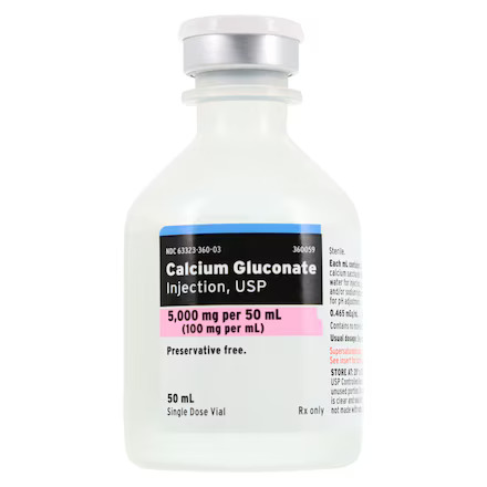 Calcium Gluconate Injection, USP, 10% (100 mg/mL), 50 mL Single-Dose Vial