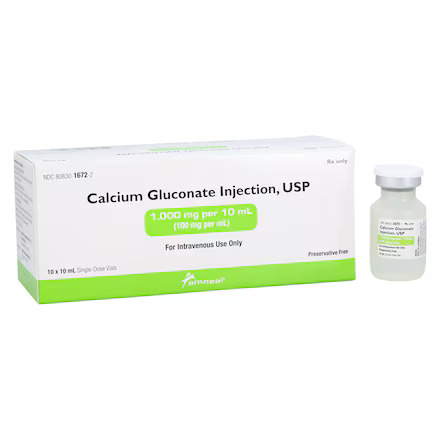 Calcium Gluconate Injection, USP, 10% (100 mg/mL), 10 mL Single-Dose Vial (10 Pack)