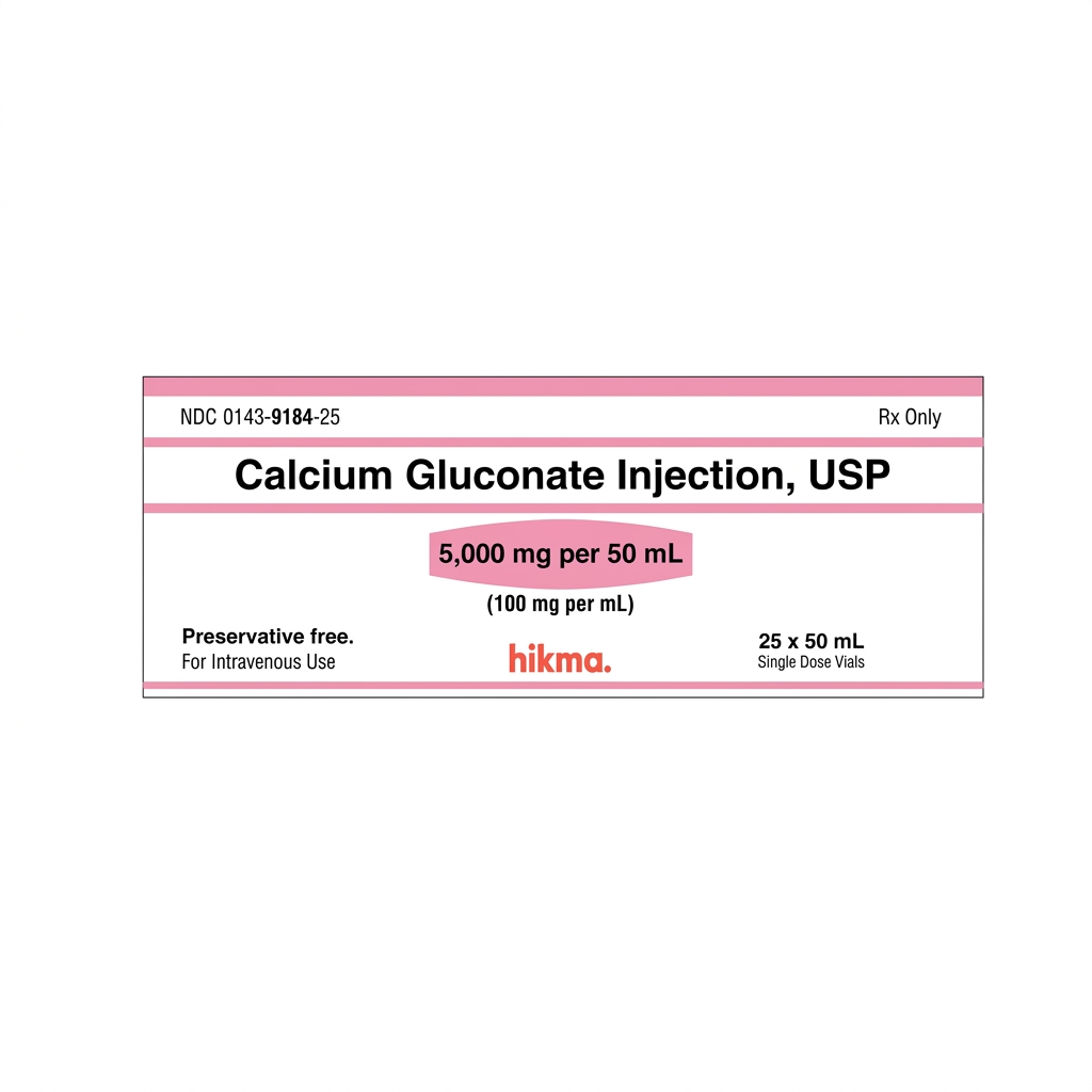 Calcium Gluconate Injection, USP, 10% (100 mg/mL), 50 mL Single-Dose Vial